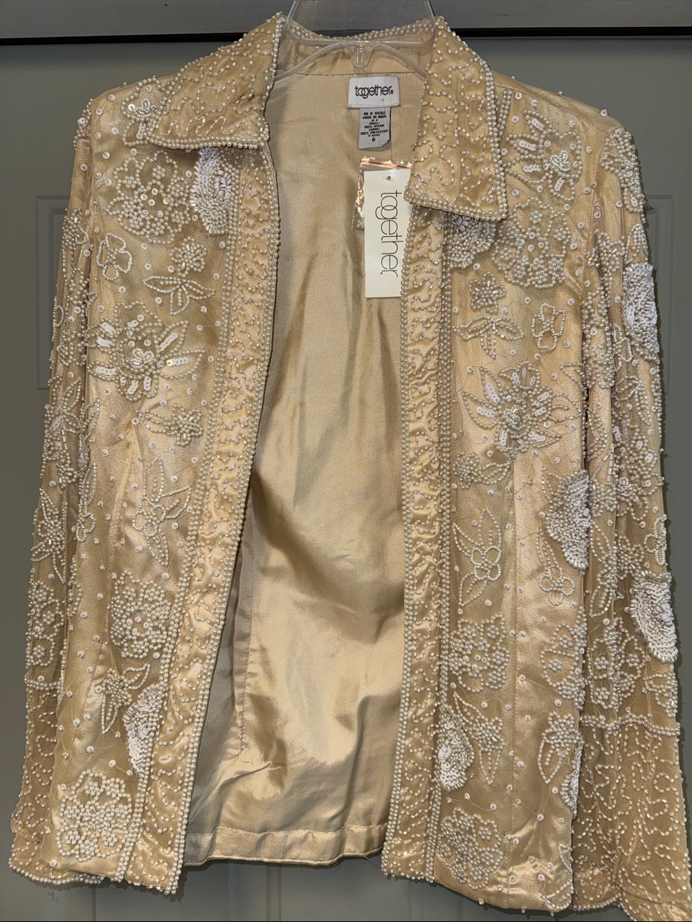 Gorgeous Together Champagne Beaded Floral Embellished Jacket Sz 6